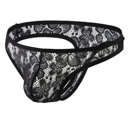 Floral Pattern Sheer Lace Thong - Image 5